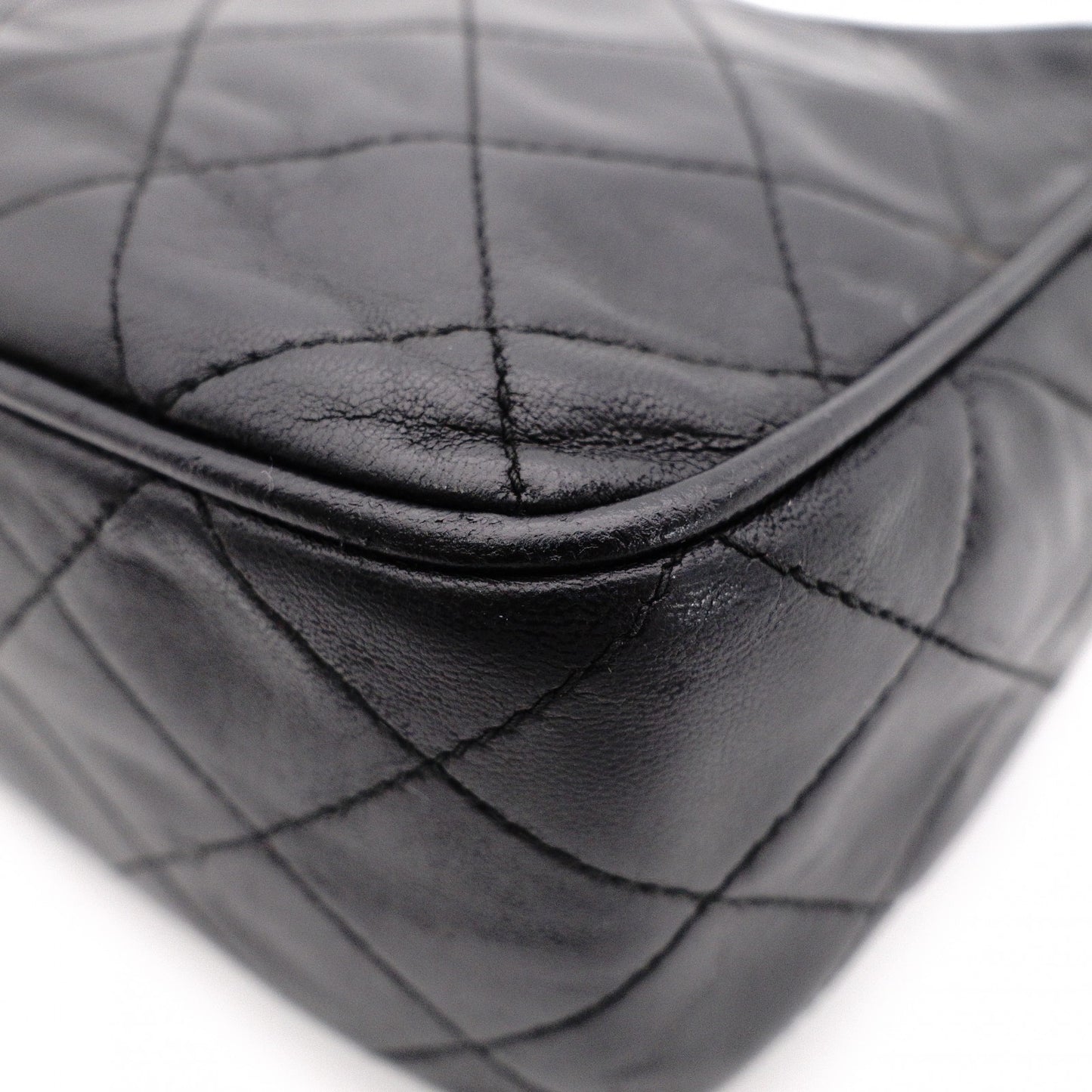 CHANEL Lambskin Matelassé Shoulder Bag, Leather, Black, Vintage Gold Hardware