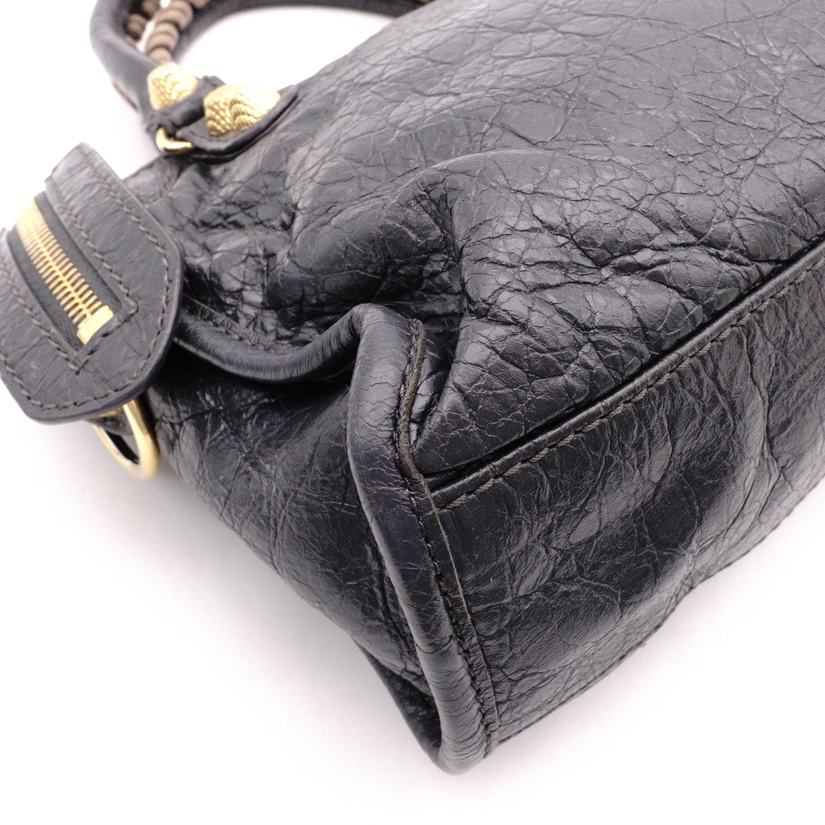 BALENCIAGA The Mini City Handbag, Leather, Gray, Women's, Crossbody, Gold Hardware
