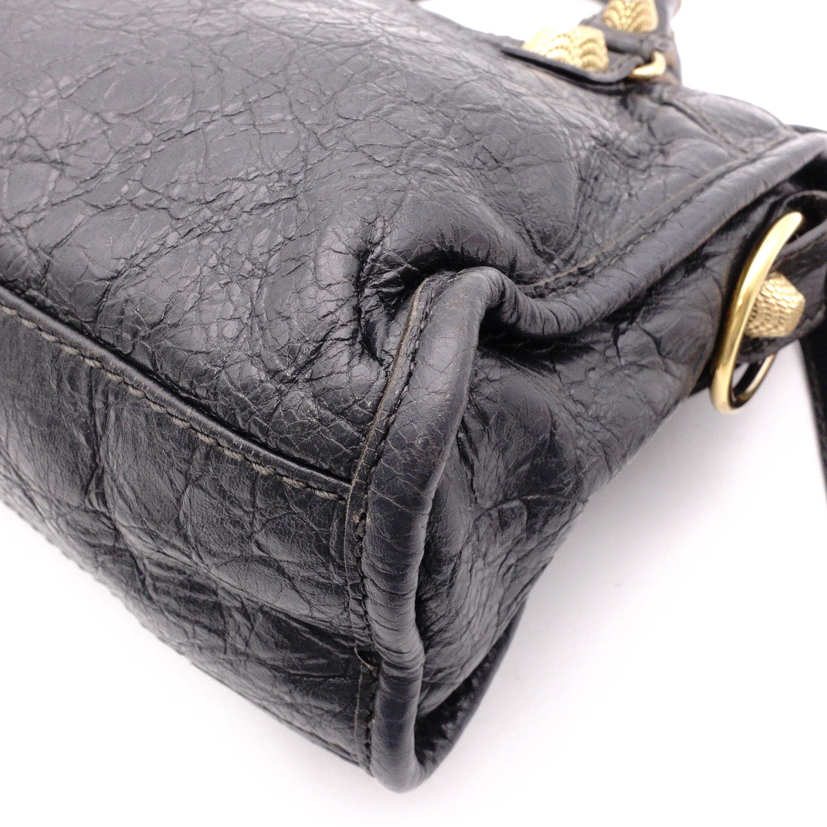 BALENCIAGA The Mini City Handbag, Leather, Gray, Women's, Crossbody, Gold Hardware