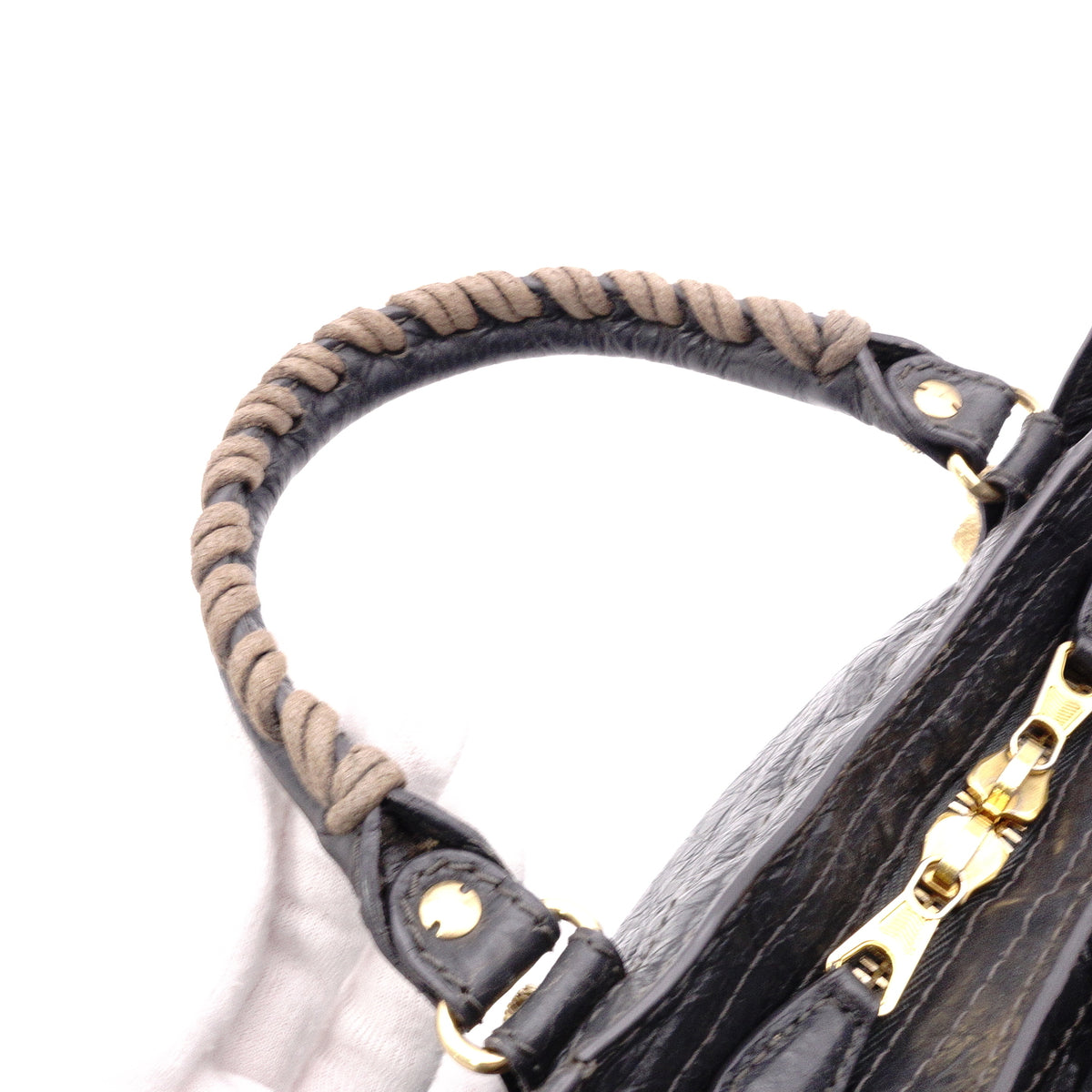 BALENCIAGA The Mini City Handbag, Leather, Gray, Women's, Crossbody, Gold Hardware