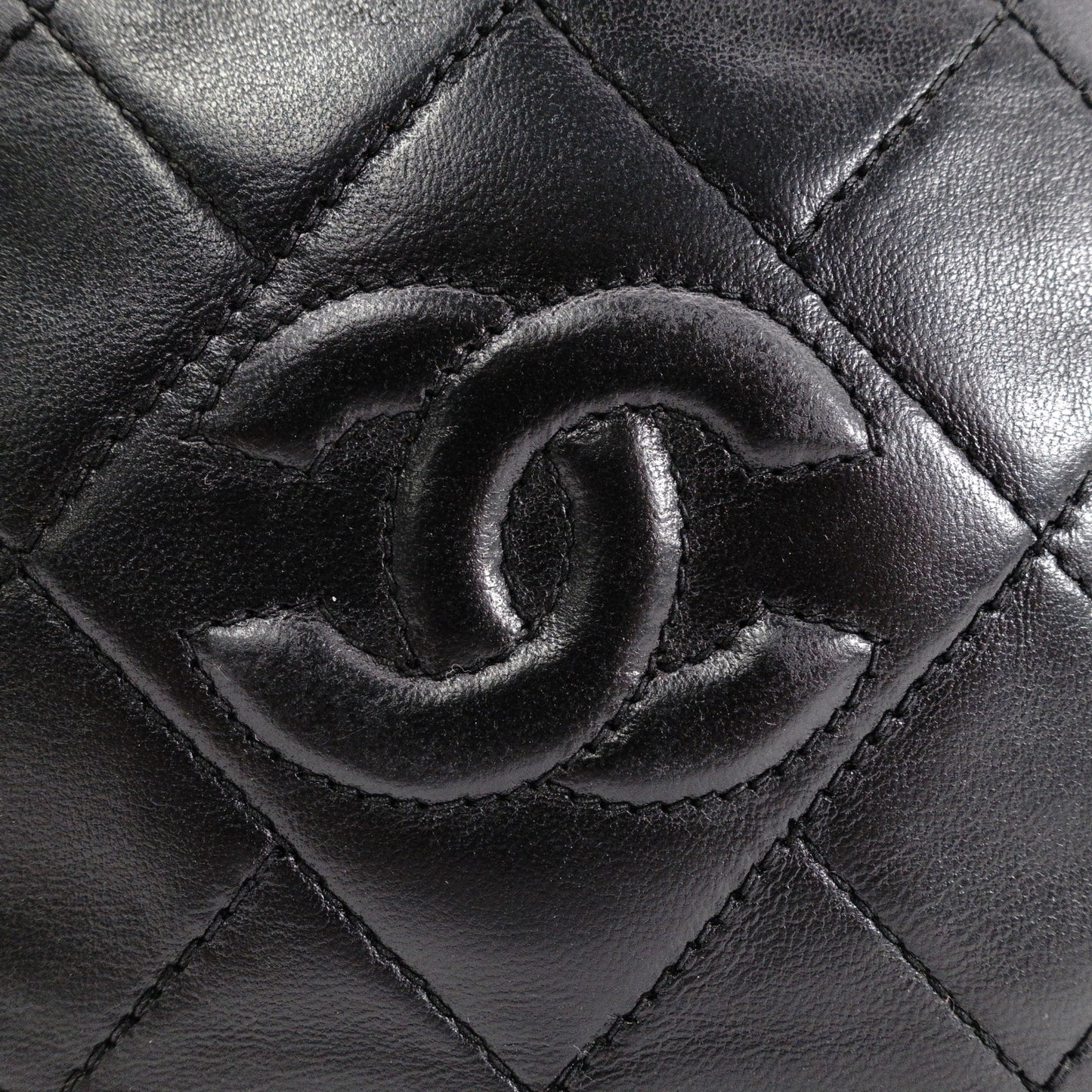 CHANEL Lambskin Matelassé Shoulder Bag, Leather, Black, Vintage Gold Hardware
