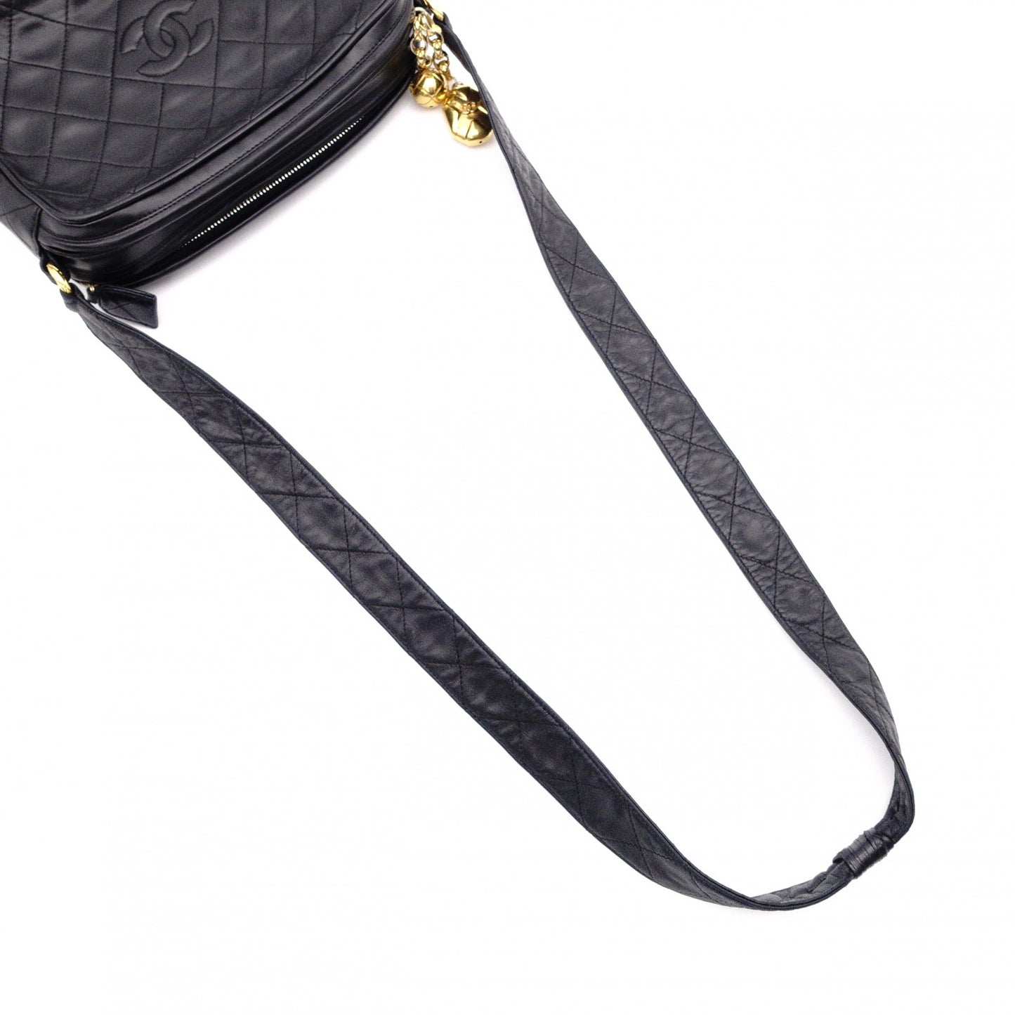 CHANEL Lambskin Matelassé Shoulder Bag, Leather, Black, Vintage Gold Hardware