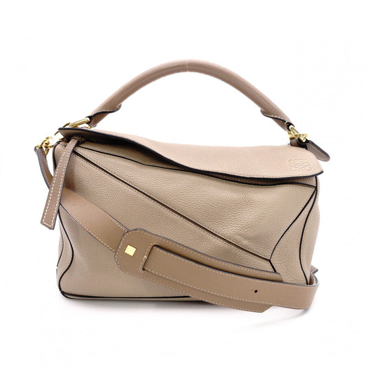 LOEWE Puzzle Medium Handbag, Leather, Beige, 2-Way, Gold Hardware, Crossbody