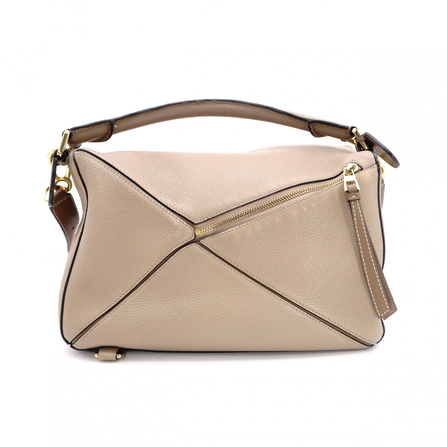 LOEWE Puzzle Medium Handbag, Leather, Beige, 2-Way, Gold Hardware, Crossbody