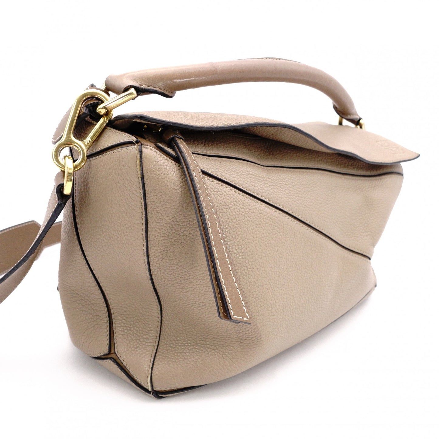 LOEWE Puzzle Medium Handbag, Leather, Beige, 2-Way, Gold Hardware, Crossbody