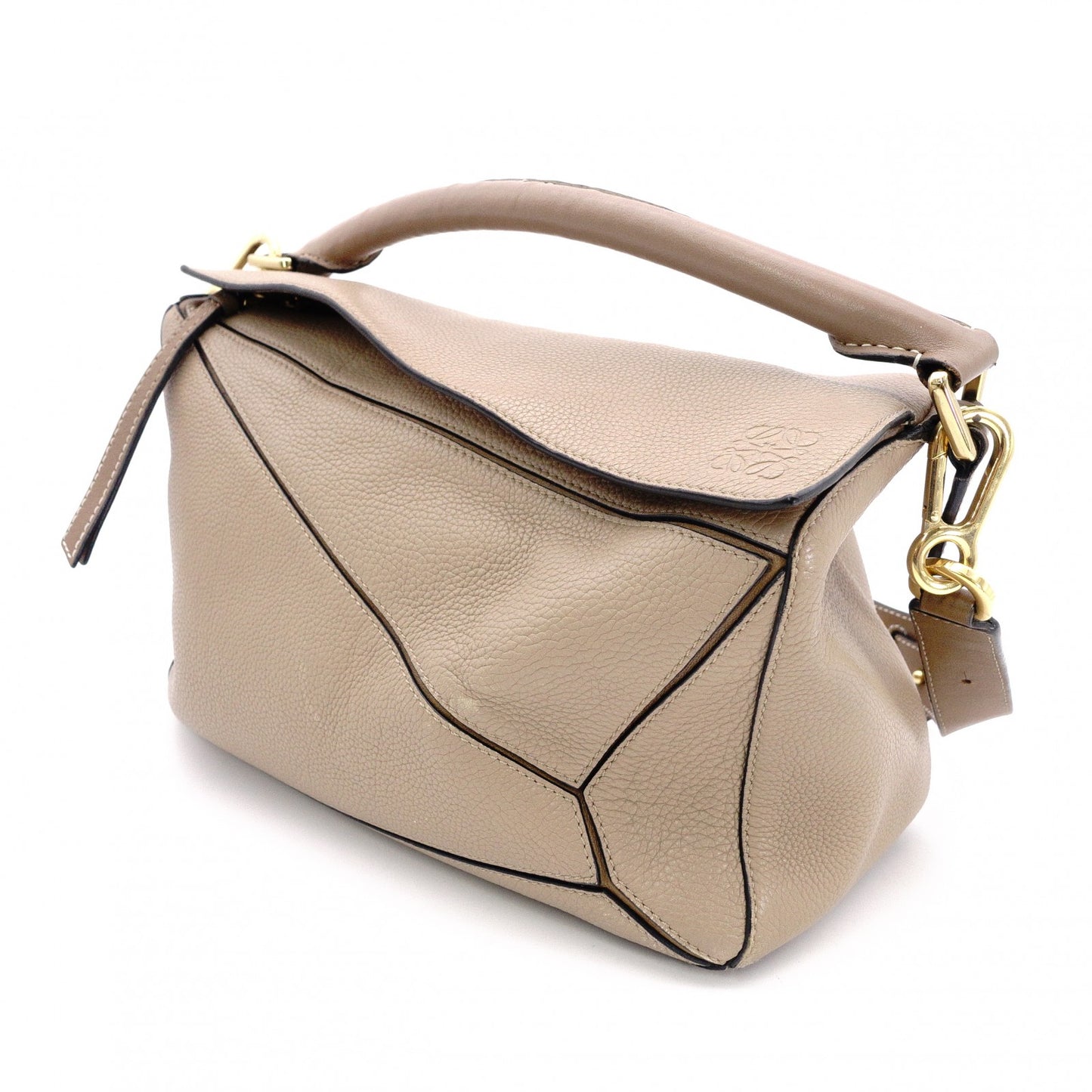 LOEWE Puzzle Medium Handbag, Leather, Beige, 2-Way, Gold Hardware, Crossbody