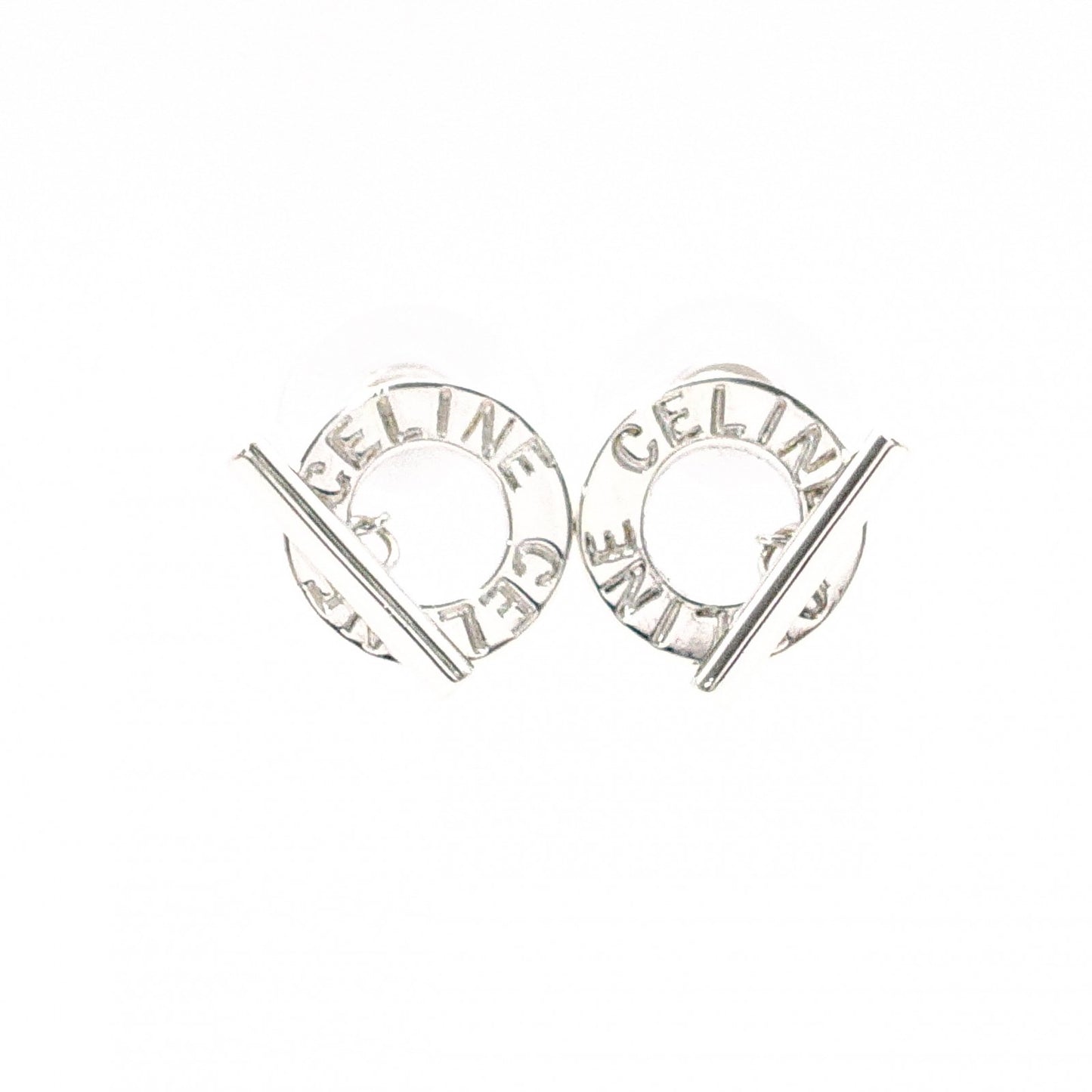 CELINE Earrings, 925 Sterling Silver, Silver Logo, Circle