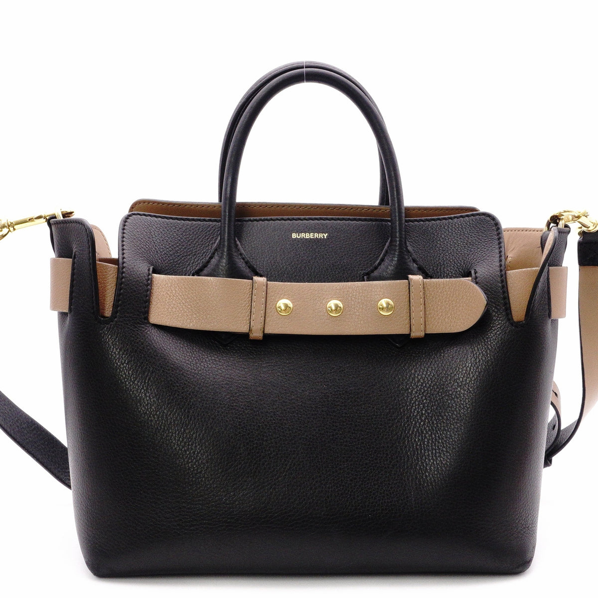 BURBERRY Belt Bag, Handbag, Leather, Black, Brown, 2-Way Crossbody