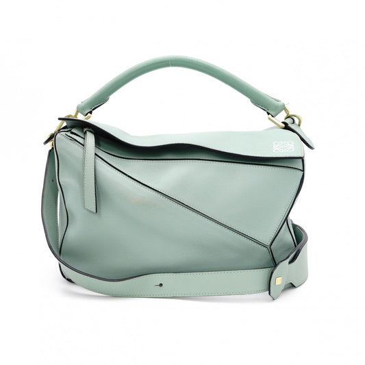 LOEWE Puzzle Medium Handbag, Leather, Green, 2-Way Crossbody