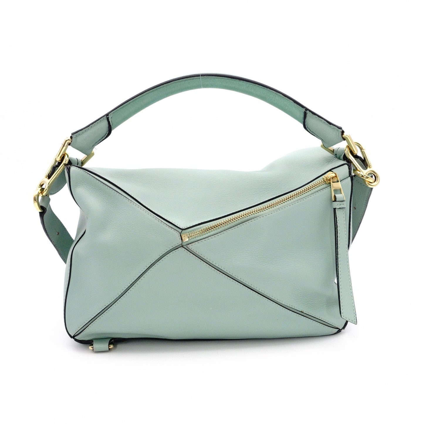 LOEWE Puzzle Medium Handbag, Leather, Green, 2-Way Crossbody