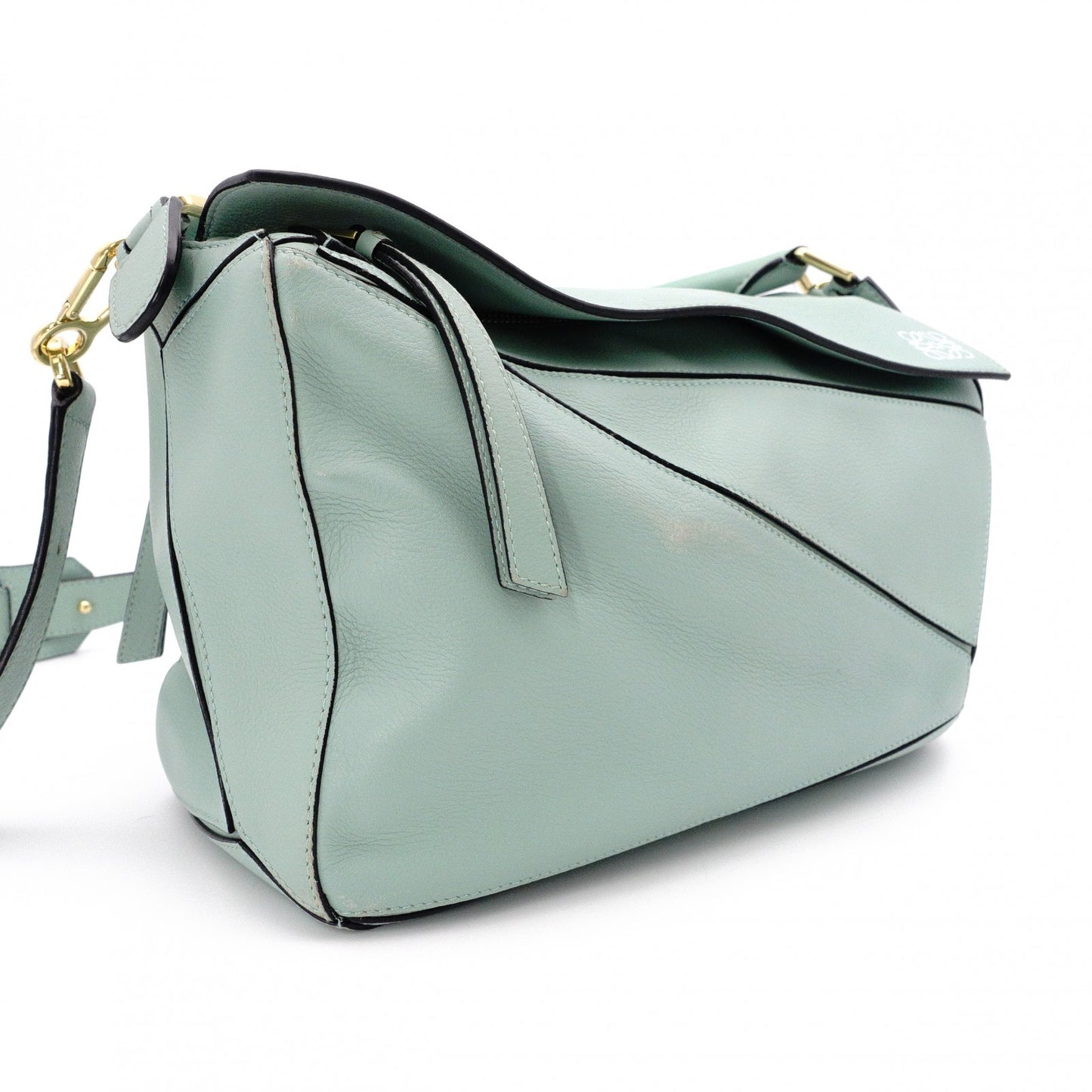 LOEWE Puzzle Medium Handbag, Leather, Green, 2-Way Crossbody