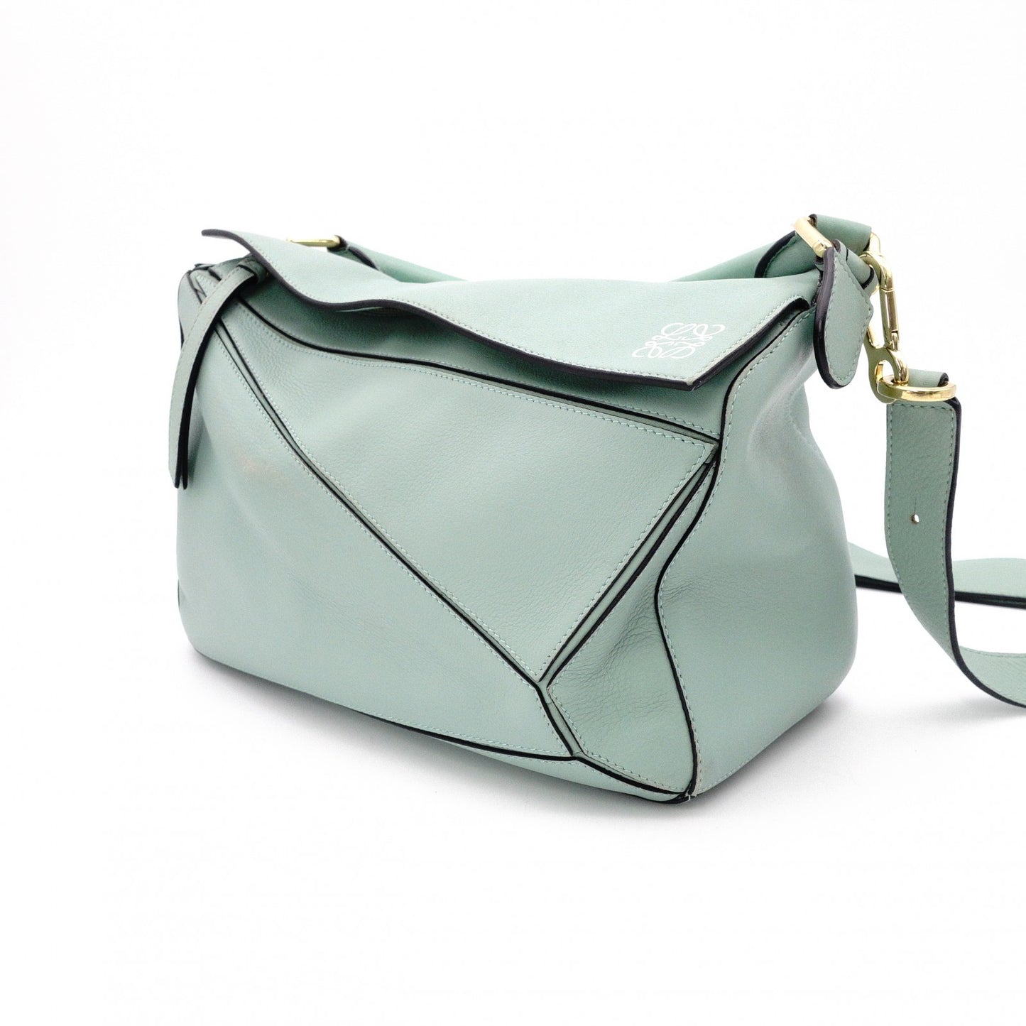 LOEWE Puzzle Medium Handbag, Leather, Green, 2-Way Crossbody