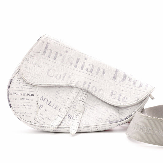 Dior Saddle Daniel Arsham Newspaper Shoulder Bag, PVC/Leather, White