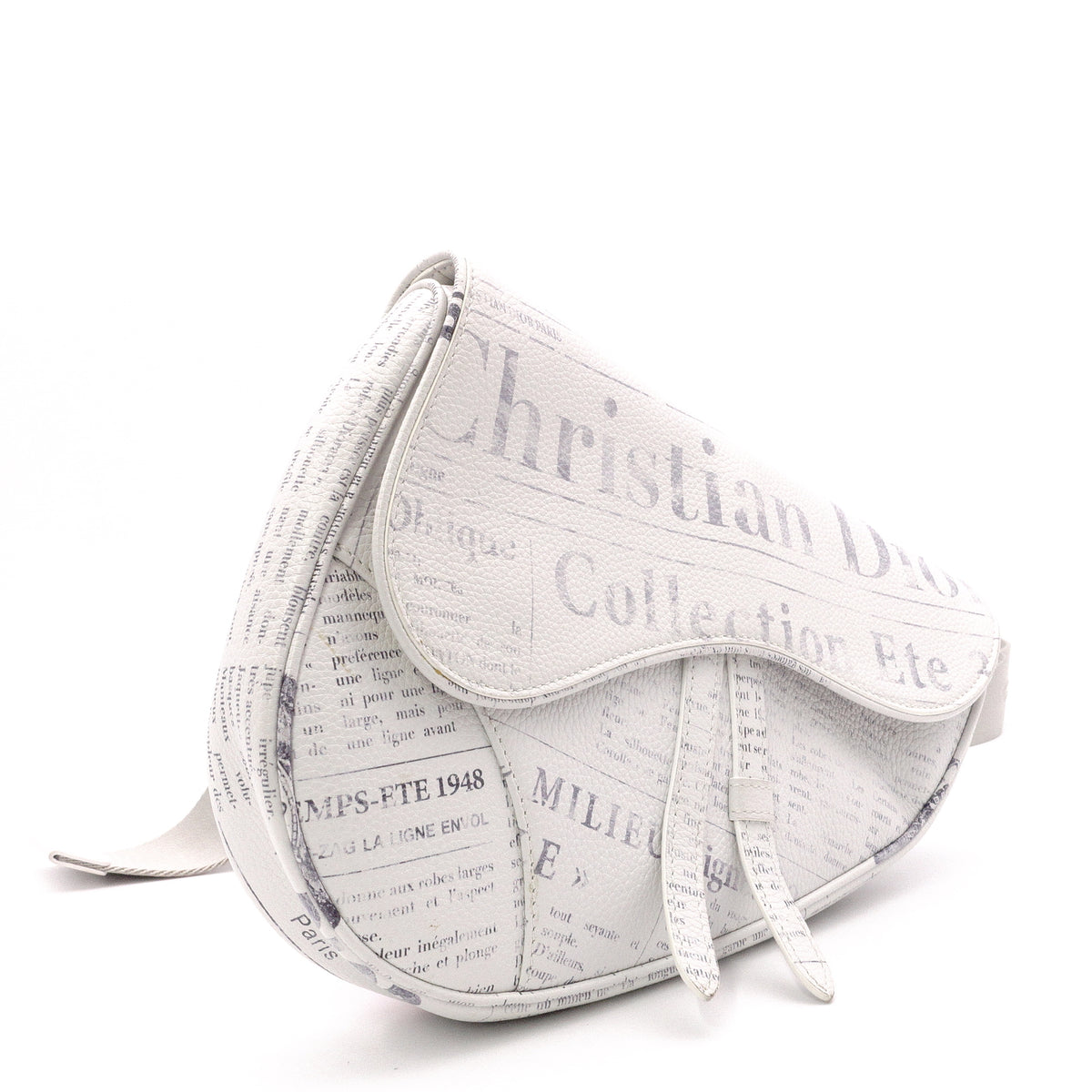 Dior Saddle Daniel Arsham Newspaper Shoulder Bag, PVC/Leather, White
