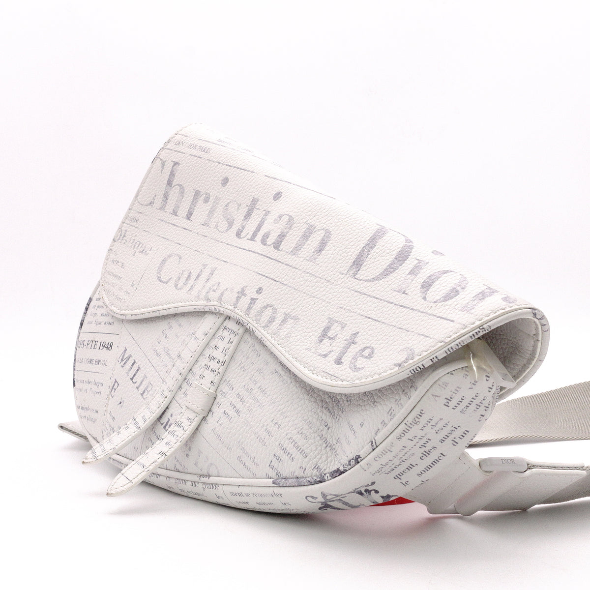 Dior Saddle Daniel Arsham Newspaper Shoulder Bag, PVC/Leather, White