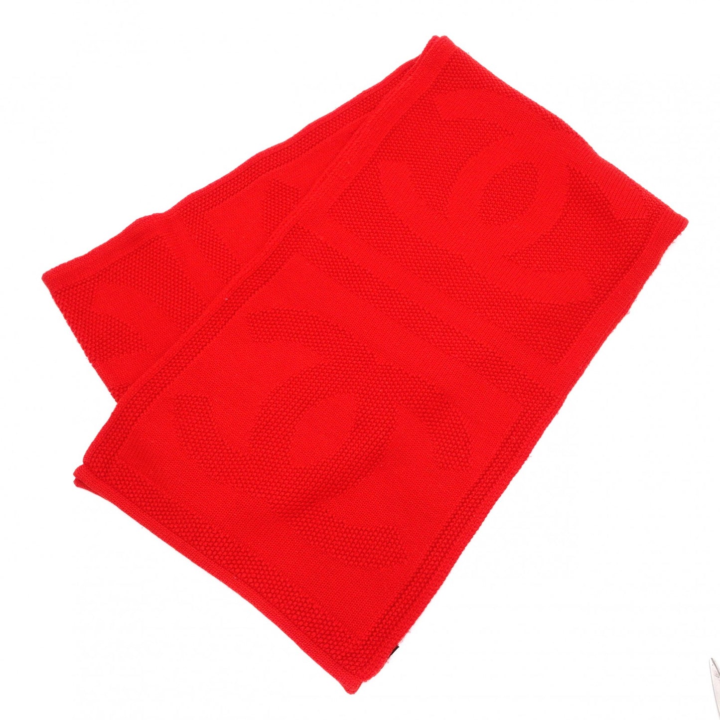 CHANEL Coco Logo Wool Red Scarf