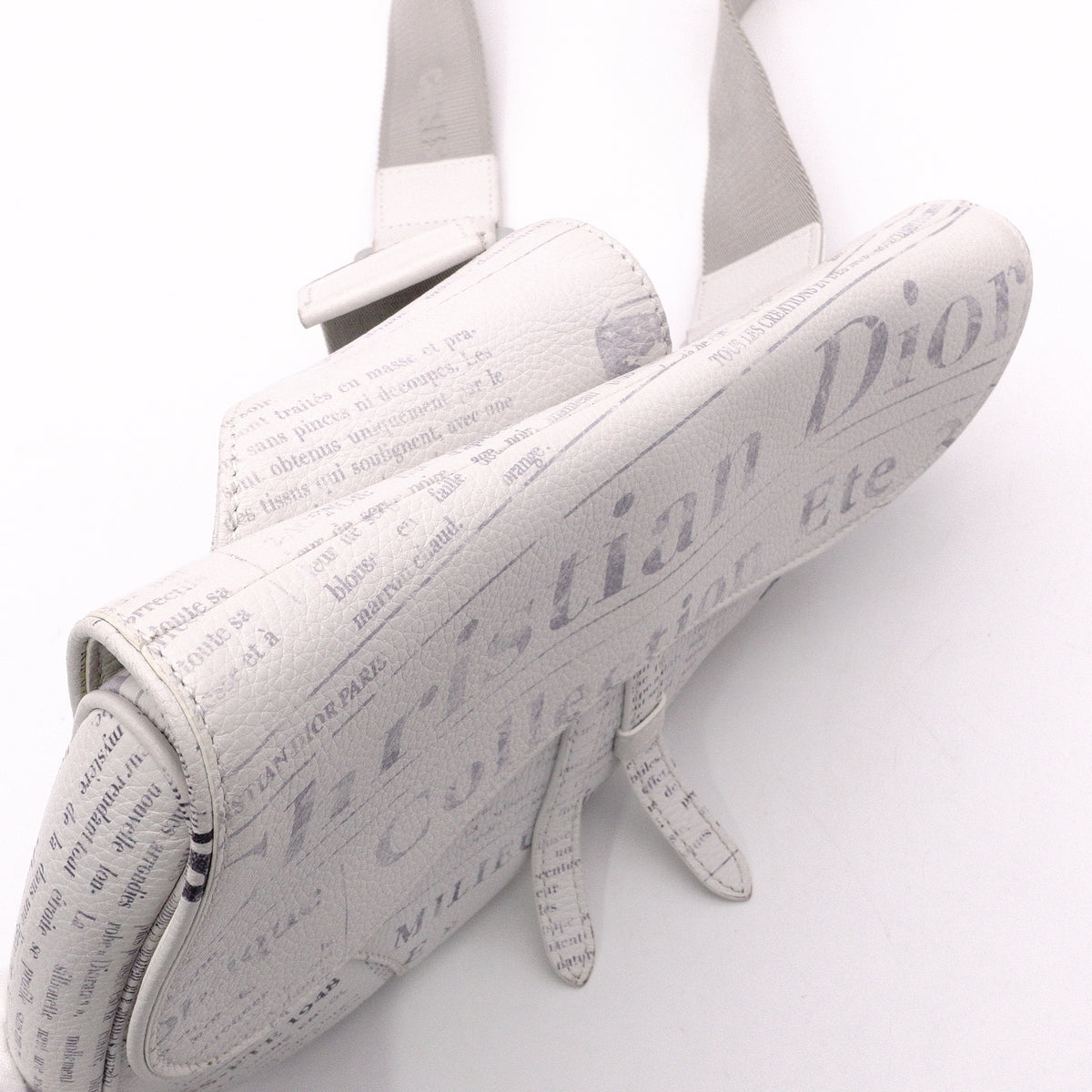 Dior Saddle Daniel Arsham Newspaper Shoulder Bag, PVC/Leather, White