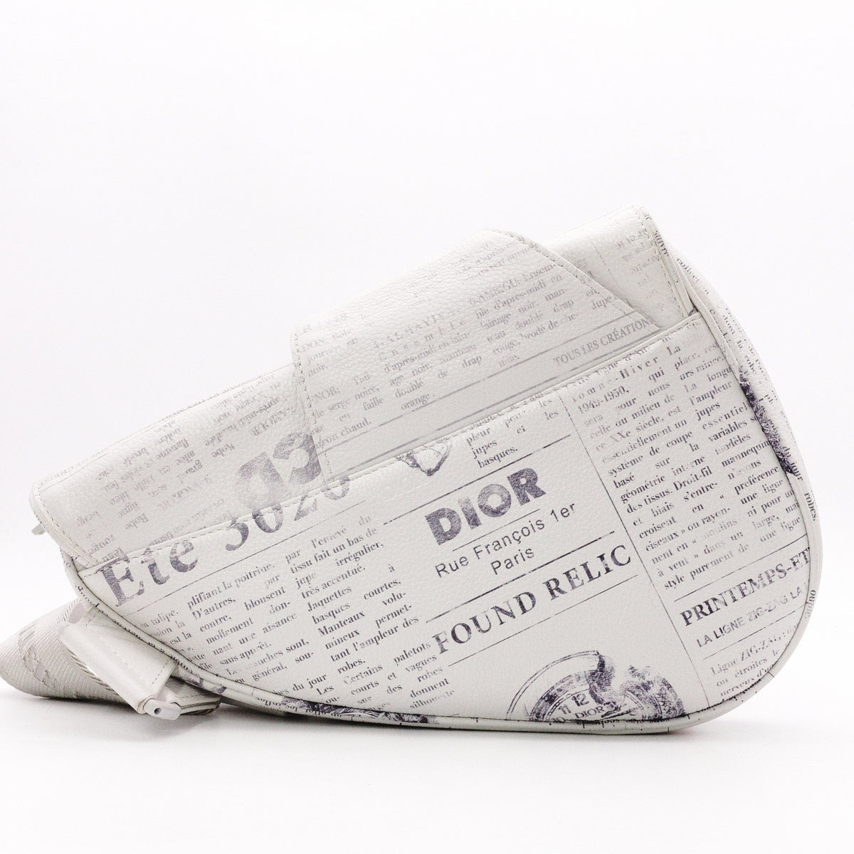 Dior Saddle Daniel Arsham Newspaper Shoulder Bag, PVC/Leather, White