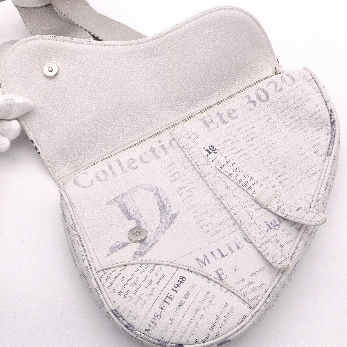 Dior Saddle Daniel Arsham Newspaper Shoulder Bag, PVC/Leather, White
