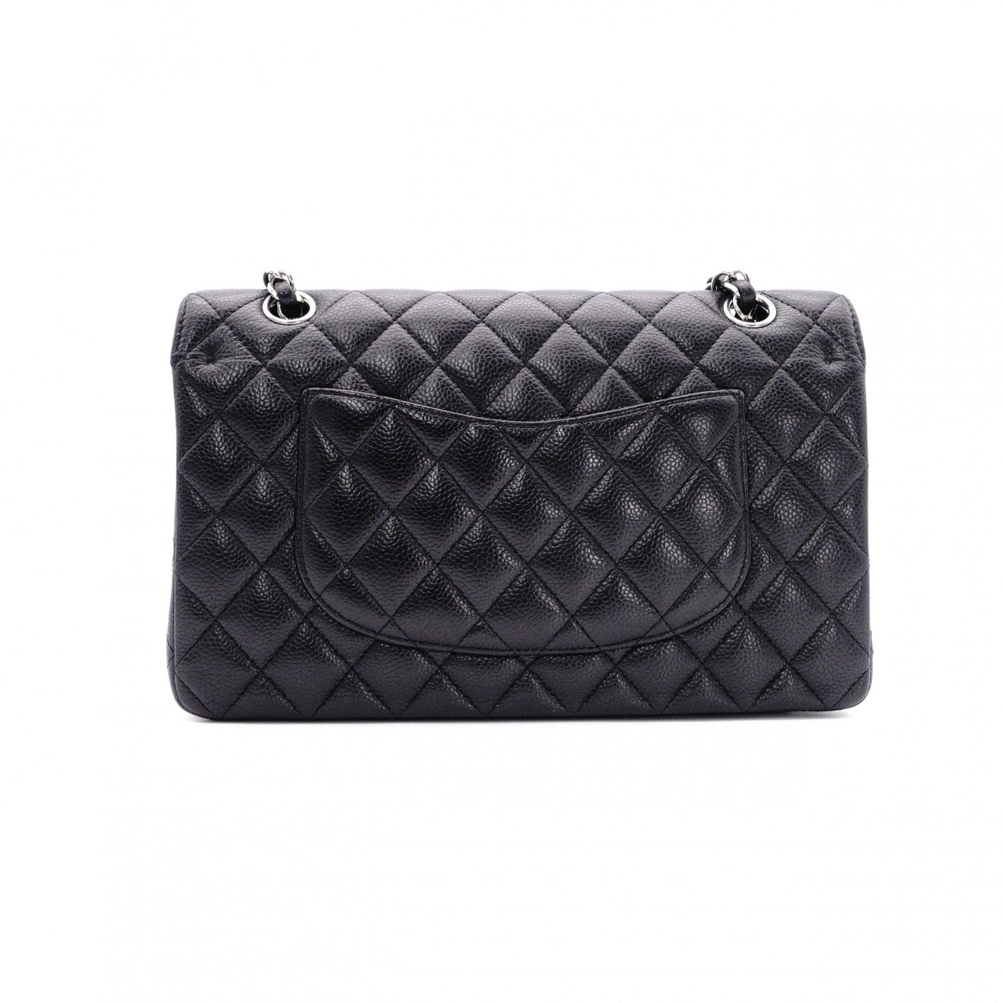 CHANEL Caviar Skin W-Flap Classic Matelassé Shoulder Bag, Leather, Black, Silver Hardware