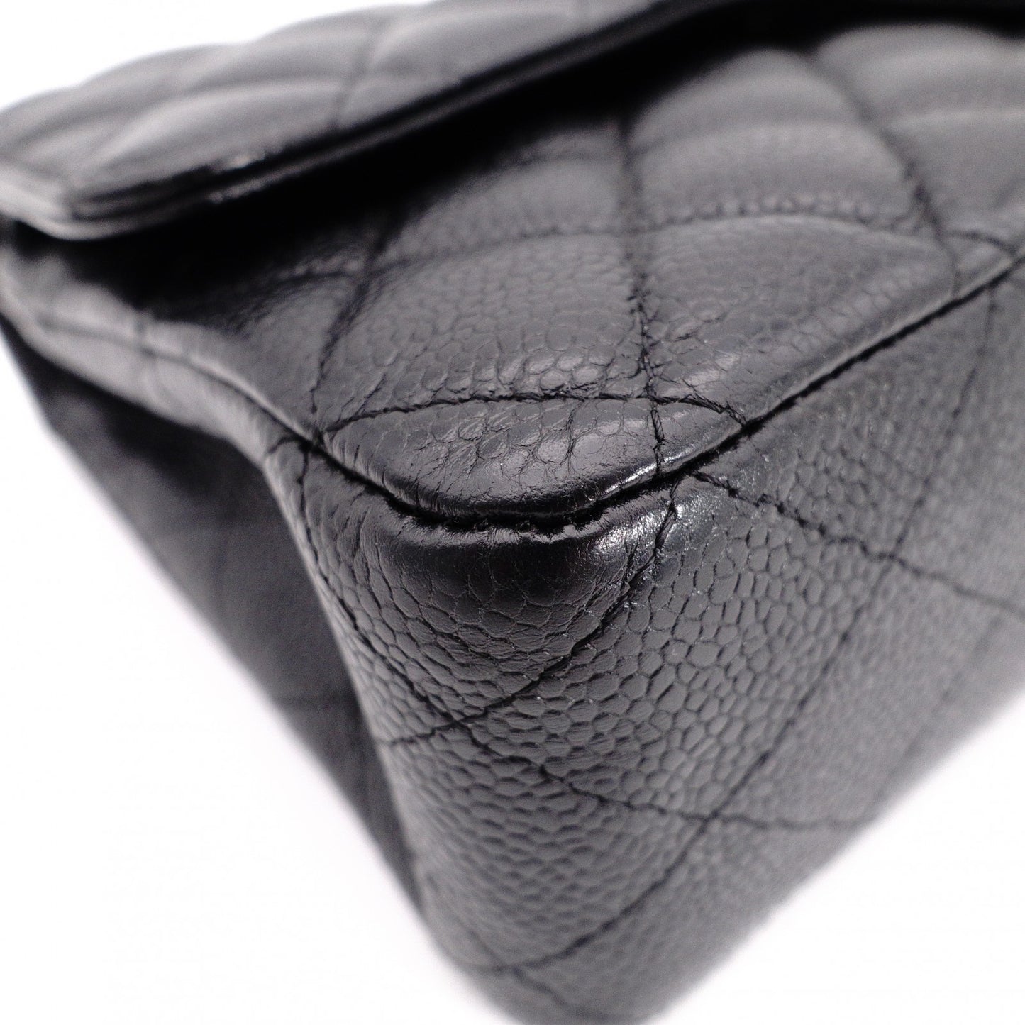 CHANEL Caviar Skin W-Flap Classic Matelassé Shoulder Bag, Leather, Black, Silver Hardware
