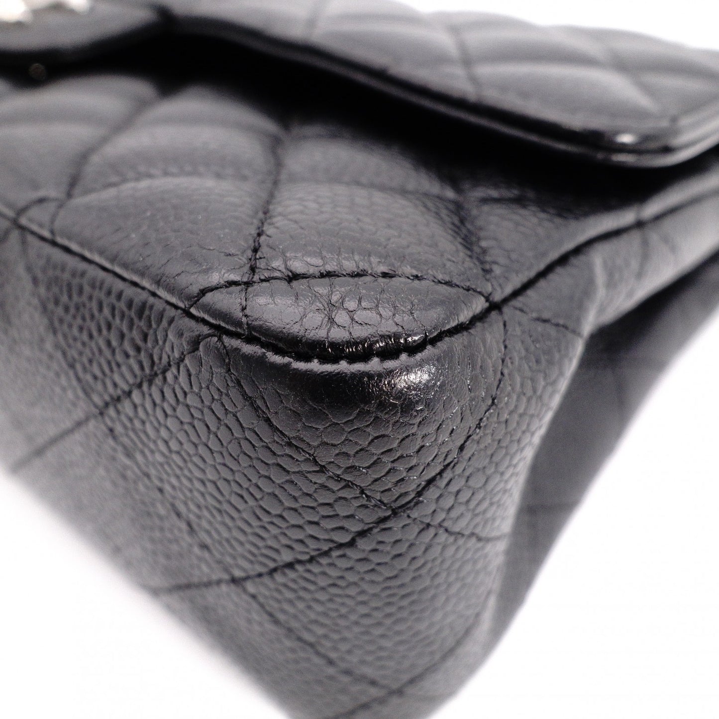 CHANEL Caviar Skin W-Flap Classic Matelassé Shoulder Bag, Leather, Black, Silver Hardware