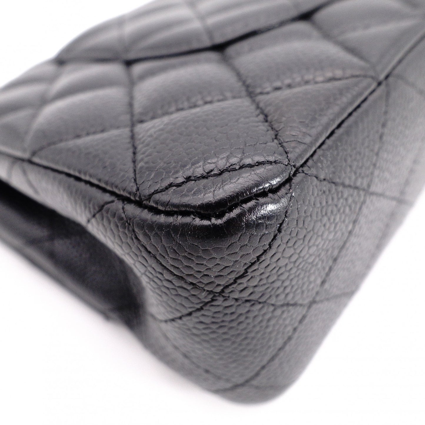 CHANEL Caviar Skin W-Flap Classic Matelassé Shoulder Bag, Leather, Black, Silver Hardware