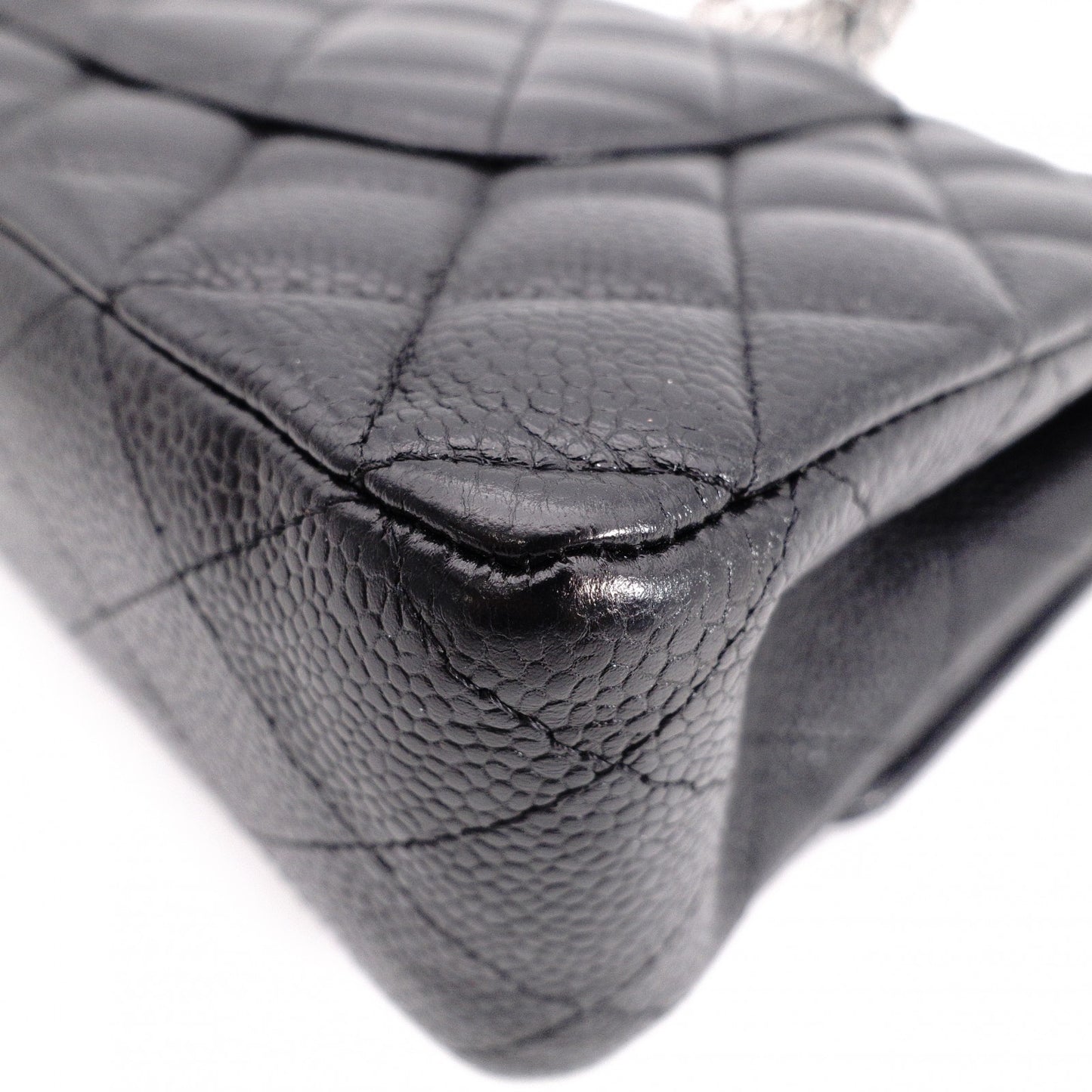 CHANEL Caviar Skin W-Flap Classic Matelassé Shoulder Bag, Leather, Black, Silver Hardware