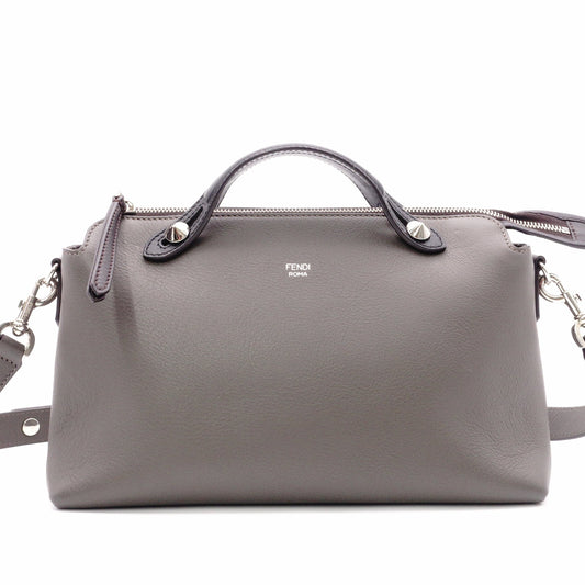 FENDI By the Way Handbag, Leather, Gray, Women's, 2-Way Crossbody, Silver Hardware