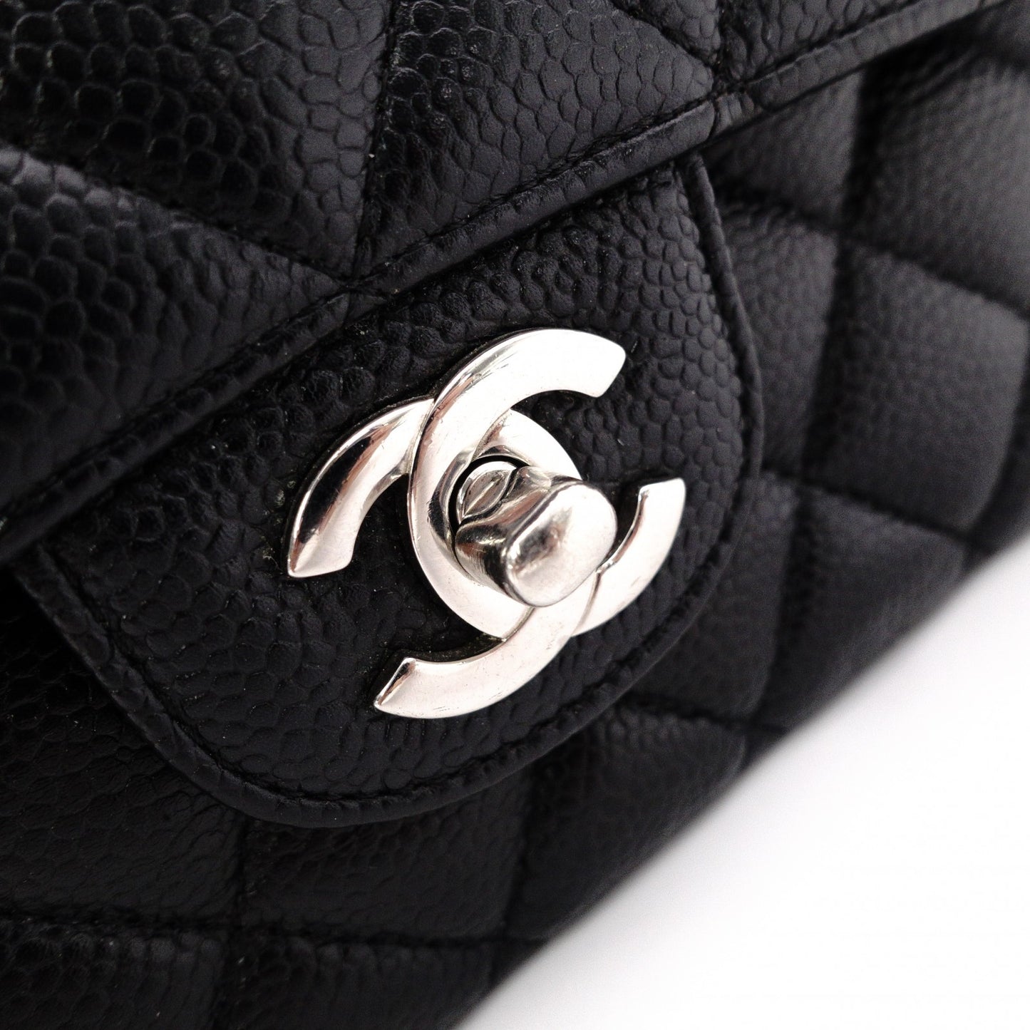 CHANEL Caviar Skin W-Flap Classic Matelassé Shoulder Bag, Leather, Black, Silver Hardware