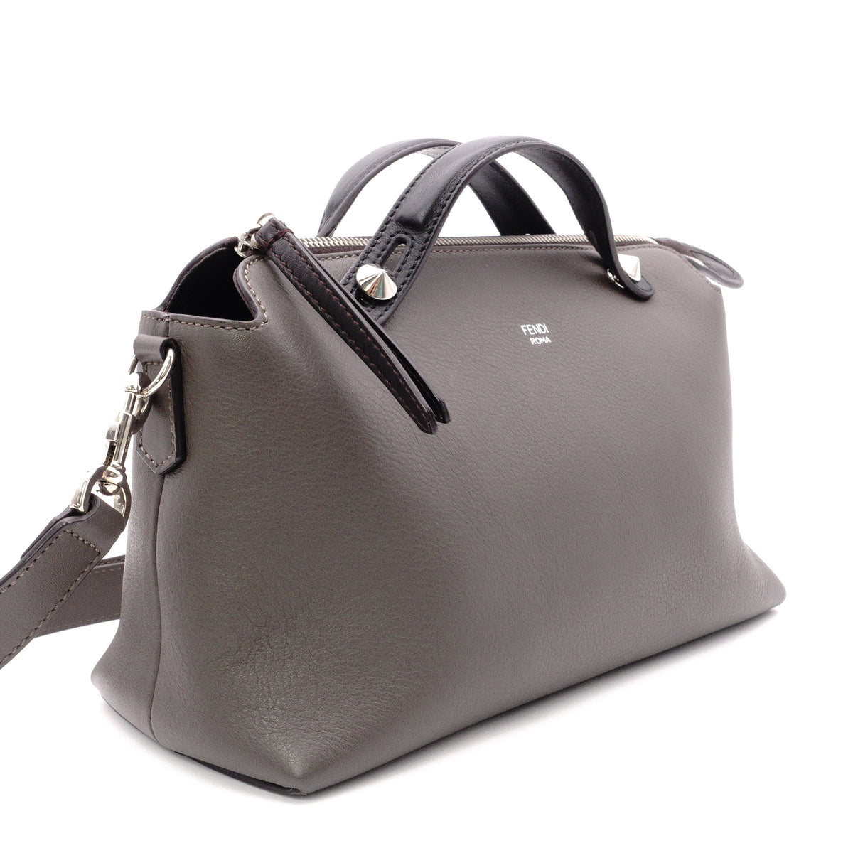FENDI By the Way Handbag, Leather, Gray, Women's, 2-Way Crossbody, Silver Hardware