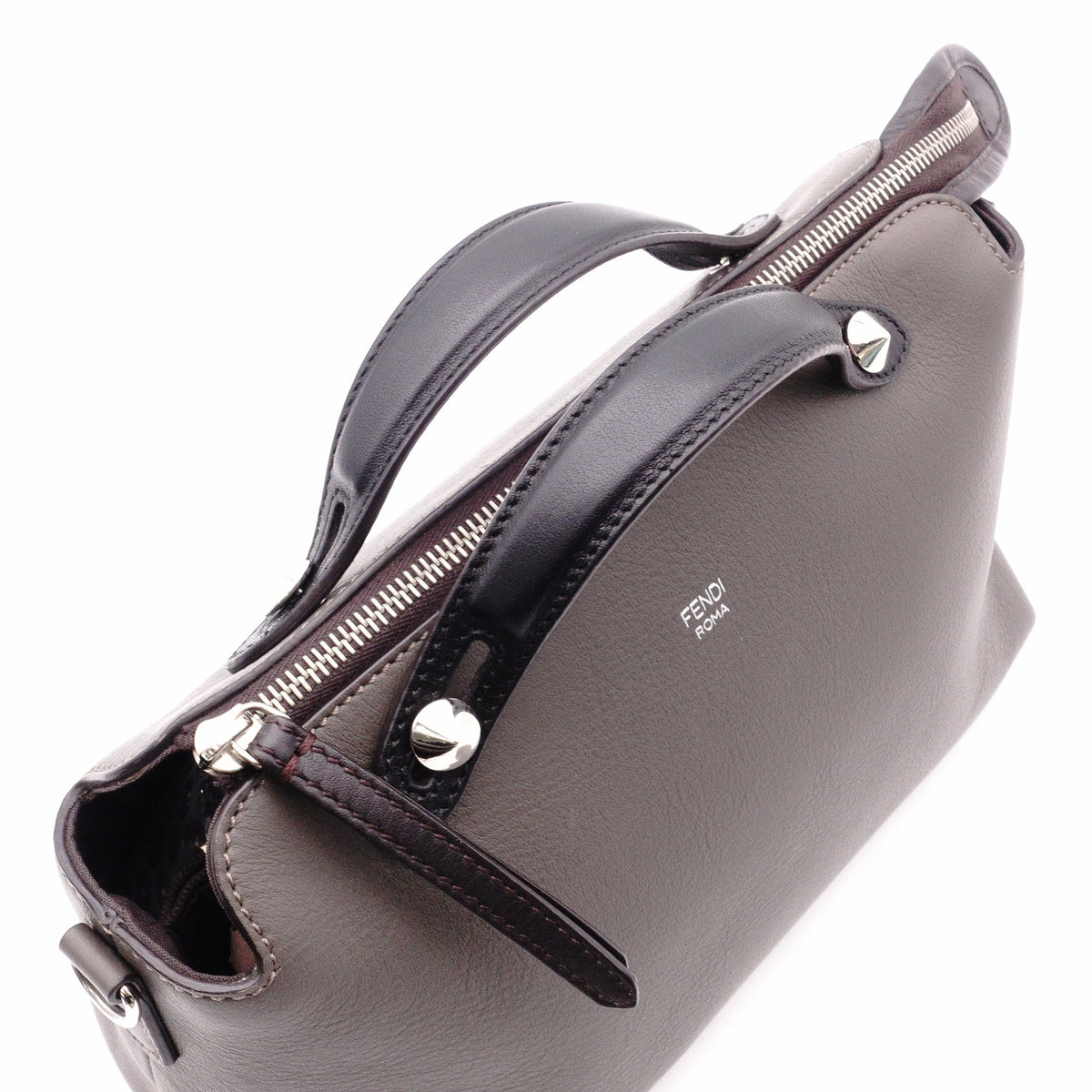 FENDI By the Way Handbag, Leather, Gray, Women's, 2-Way Crossbody, Silver Hardware