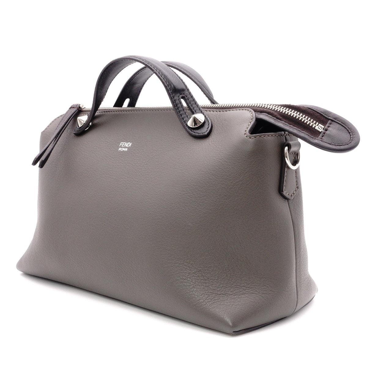 FENDI By the Way Handbag, Leather, Gray, Women's, 2-Way Crossbody, Silver Hardware