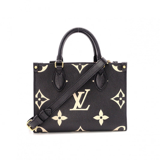 LOUIS VUITTON OTG PM Monogram Implant Handbag, Leather, Black, 2-Way Crossbody