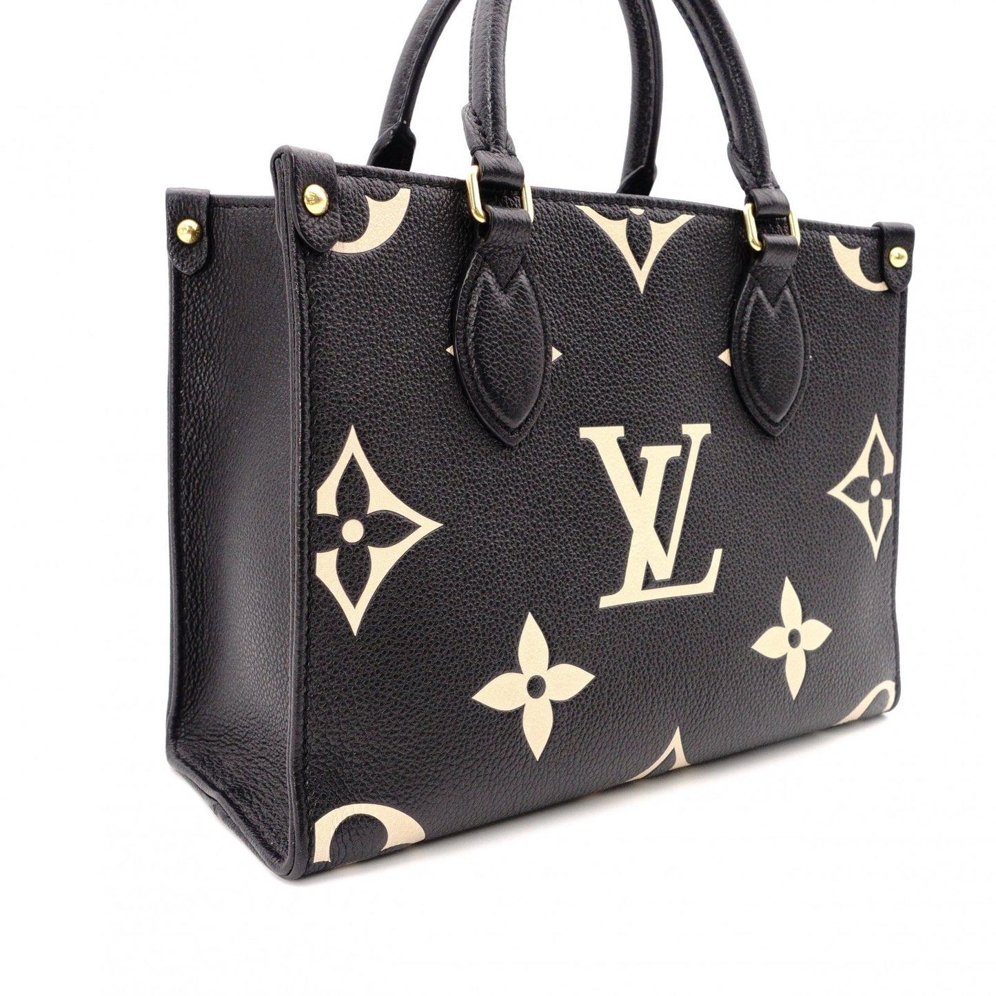 LOUIS VUITTON OTG PM Monogram Implant Handbag, Leather, Black, 2-Way Crossbody