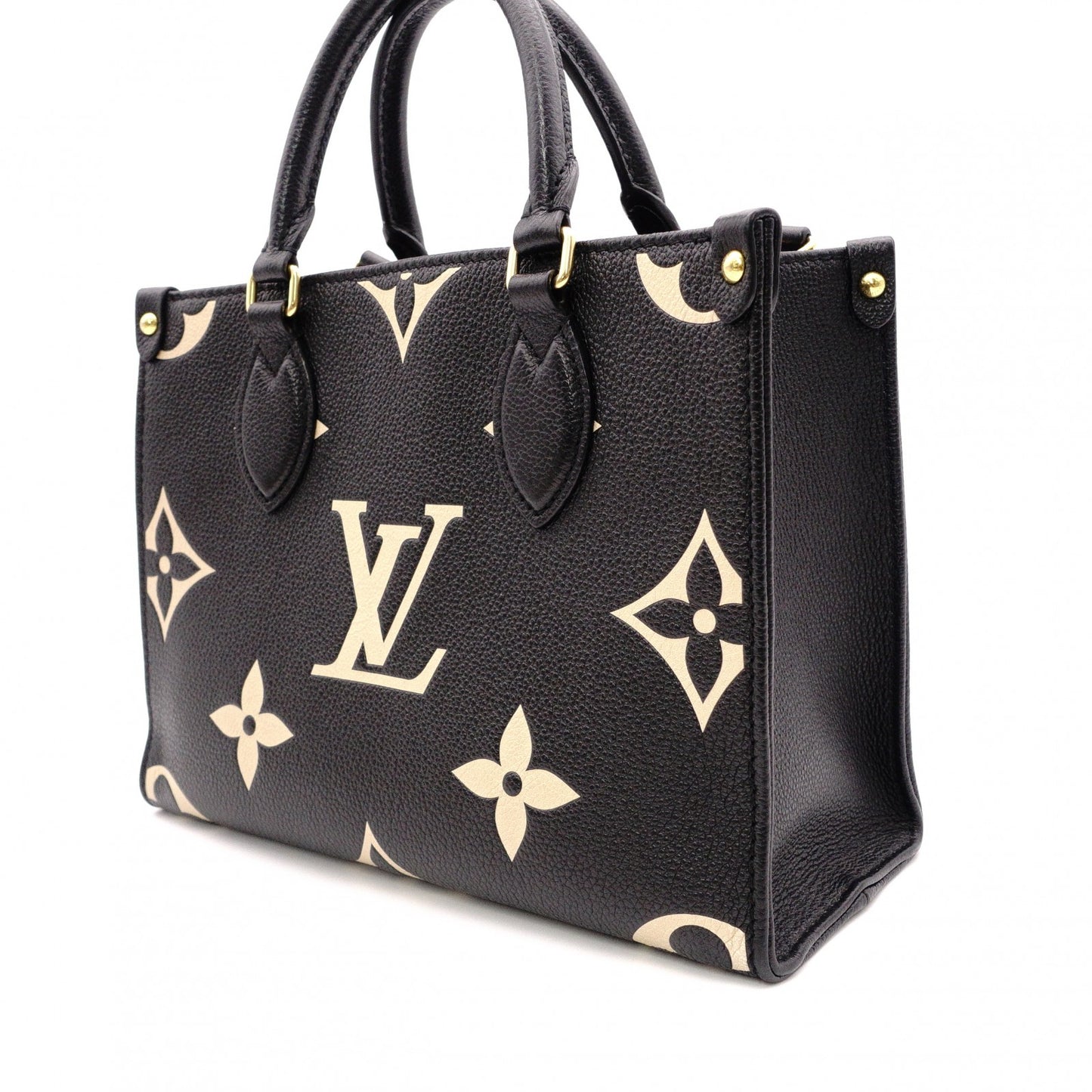 LOUIS VUITTON OTG PM Monogram Implant Handbag, Leather, Black, 2-Way Crossbody