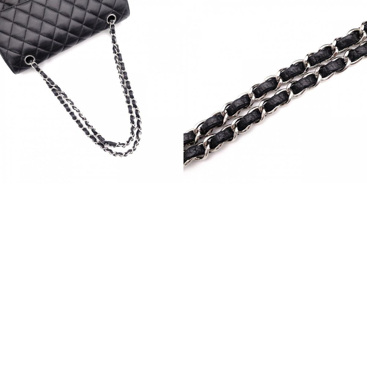 CHANEL Caviar Skin W-Flap Classic Matelassé Shoulder Bag, Leather, Black, Silver Hardware