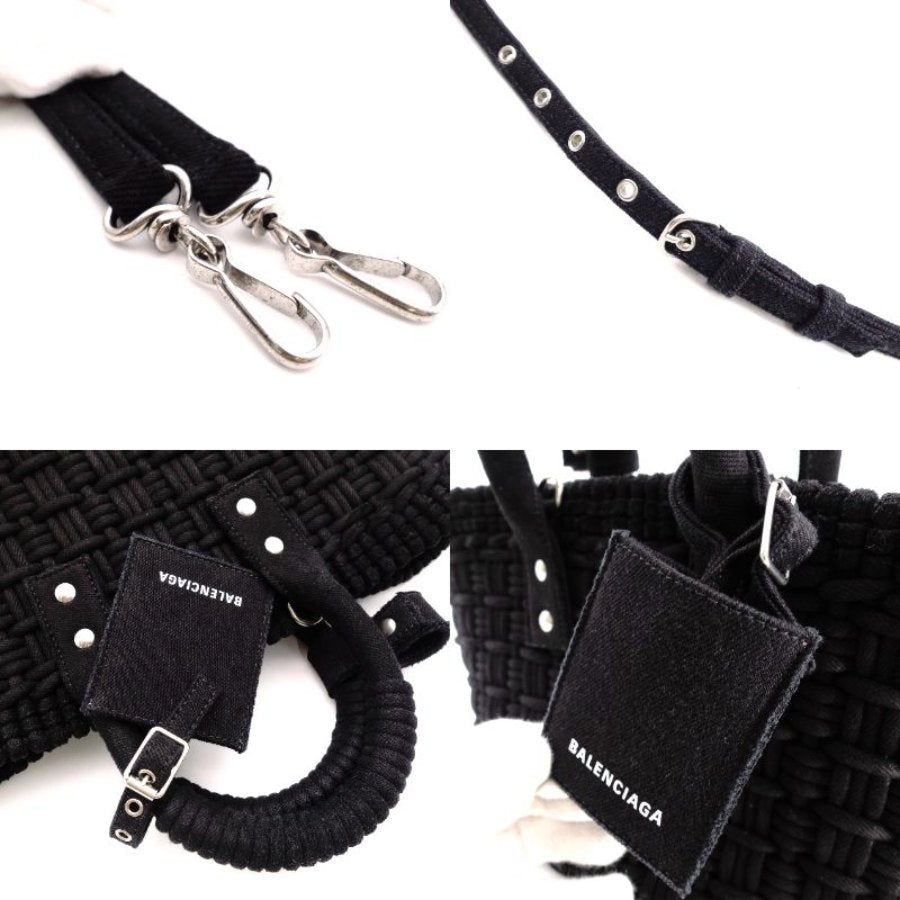 BALENCIAGA Basket Bistro XS Handbag Cotton Black