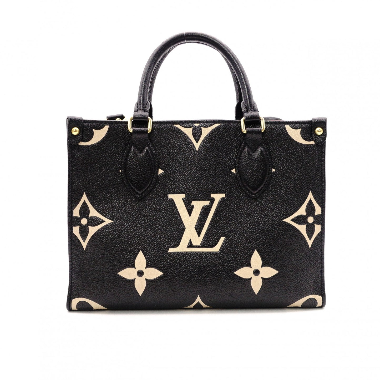 LOUIS VUITTON OTG PM Monogram Implant Handbag, Leather, Black, 2-Way Crossbody