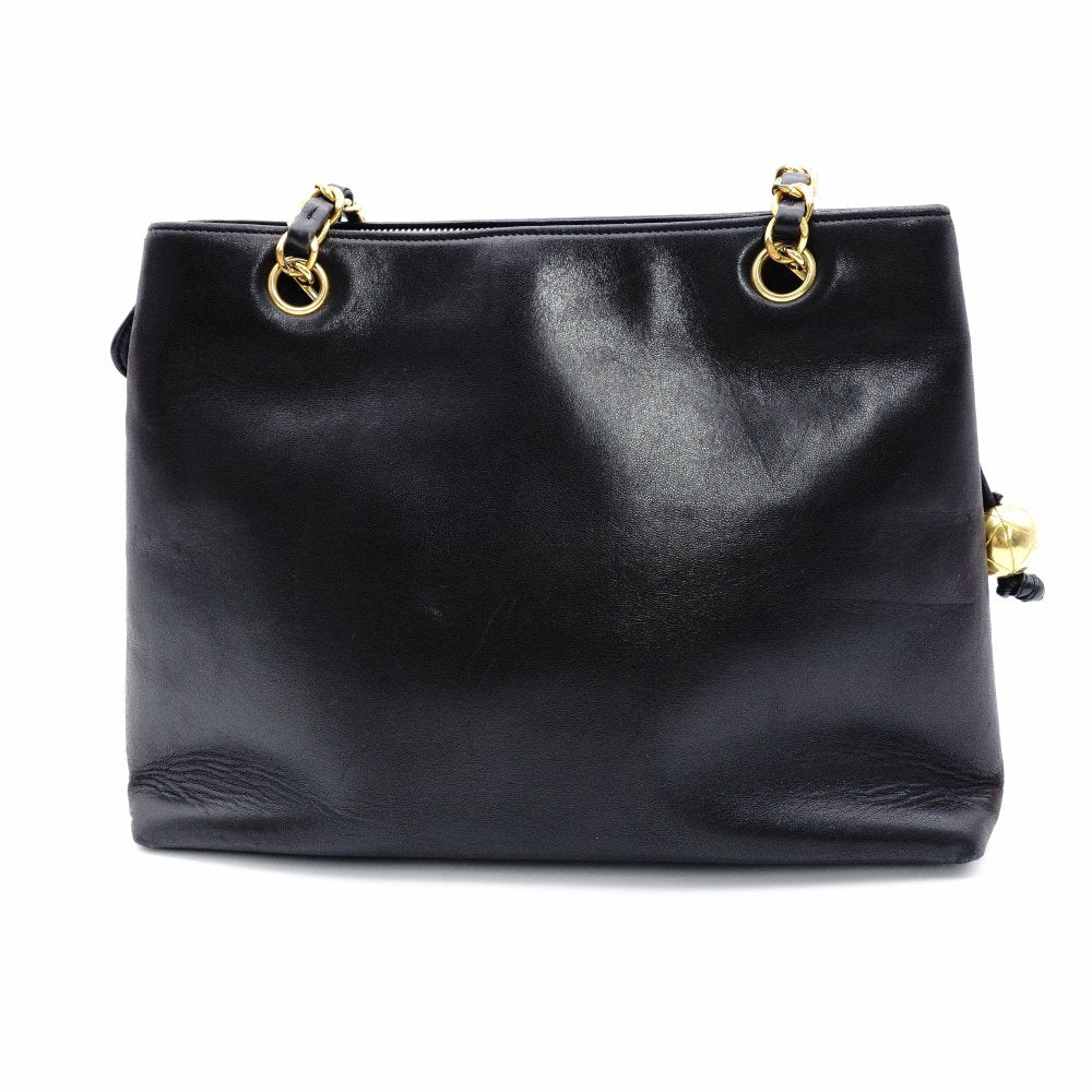 CHANEL Shoulder Bag Leather Black Women's Black Gold Hardware