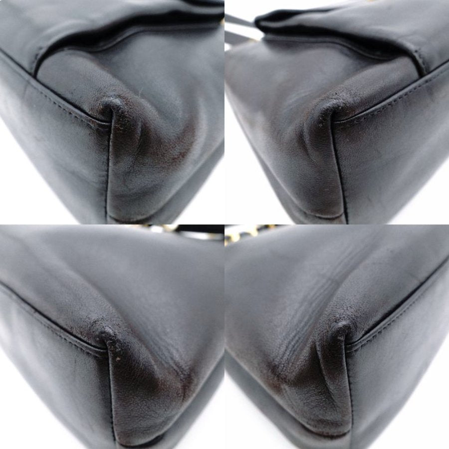 CHANEL Shoulder Bag Leather Black Women's Black Gold Hardware