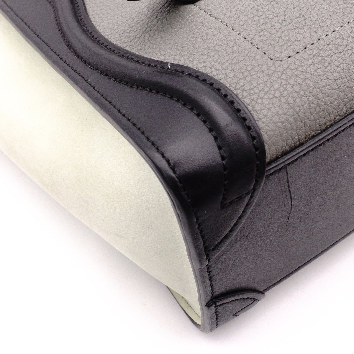 CELINE Luggage Nano Shopper Handbag, Leather, Greenish Gray, 2-Way, Black, Crossbody