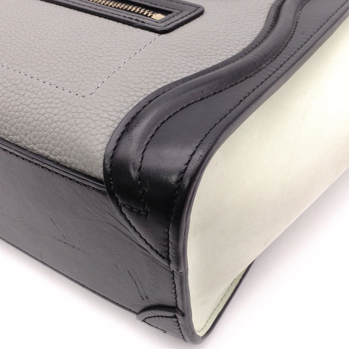 CELINE Luggage Nano Shopper Handbag, Leather, Greenish Gray, 2-Way, Black, Crossbody