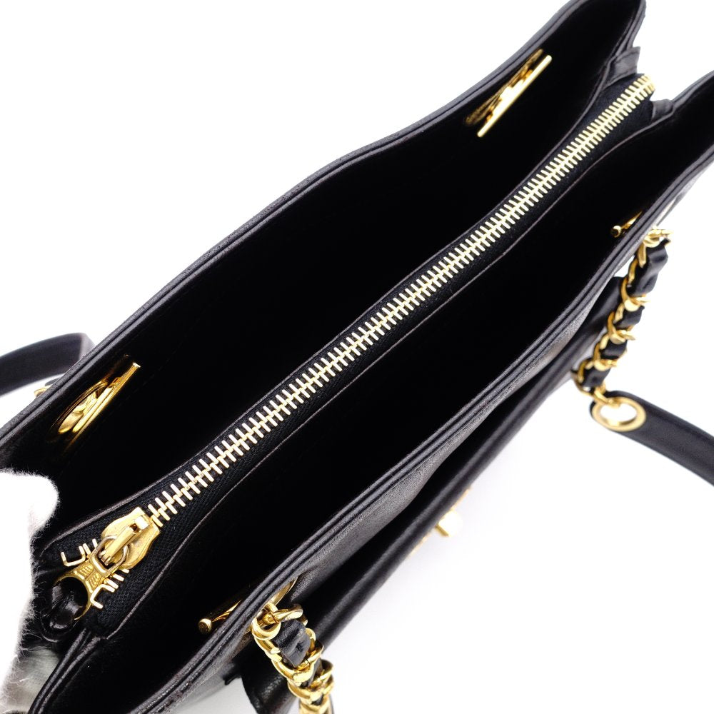 CHANEL Shoulder Bag Leather Black Women's Black Gold Hardware