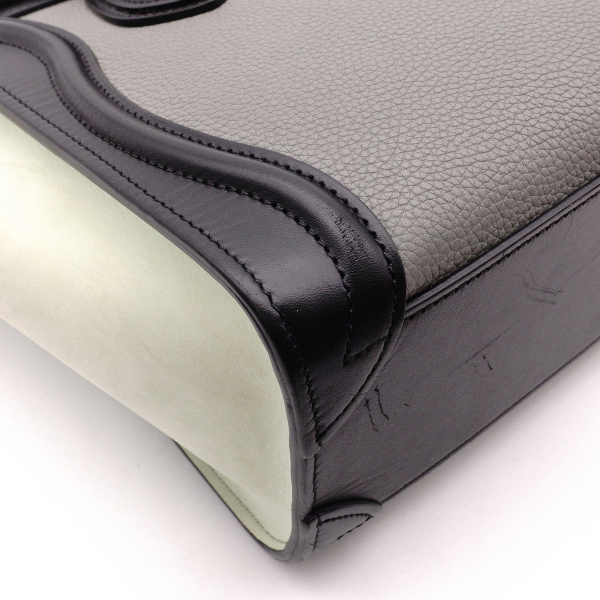 CELINE Luggage Nano Shopper Handbag, Leather, Greenish Gray, 2-Way, Black, Crossbody