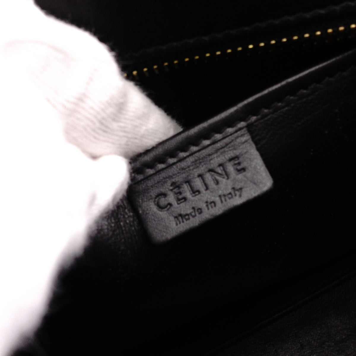 CELINE Luggage Nano Shopper Handbag, Leather, Greenish Gray, 2-Way, Black, Crossbody