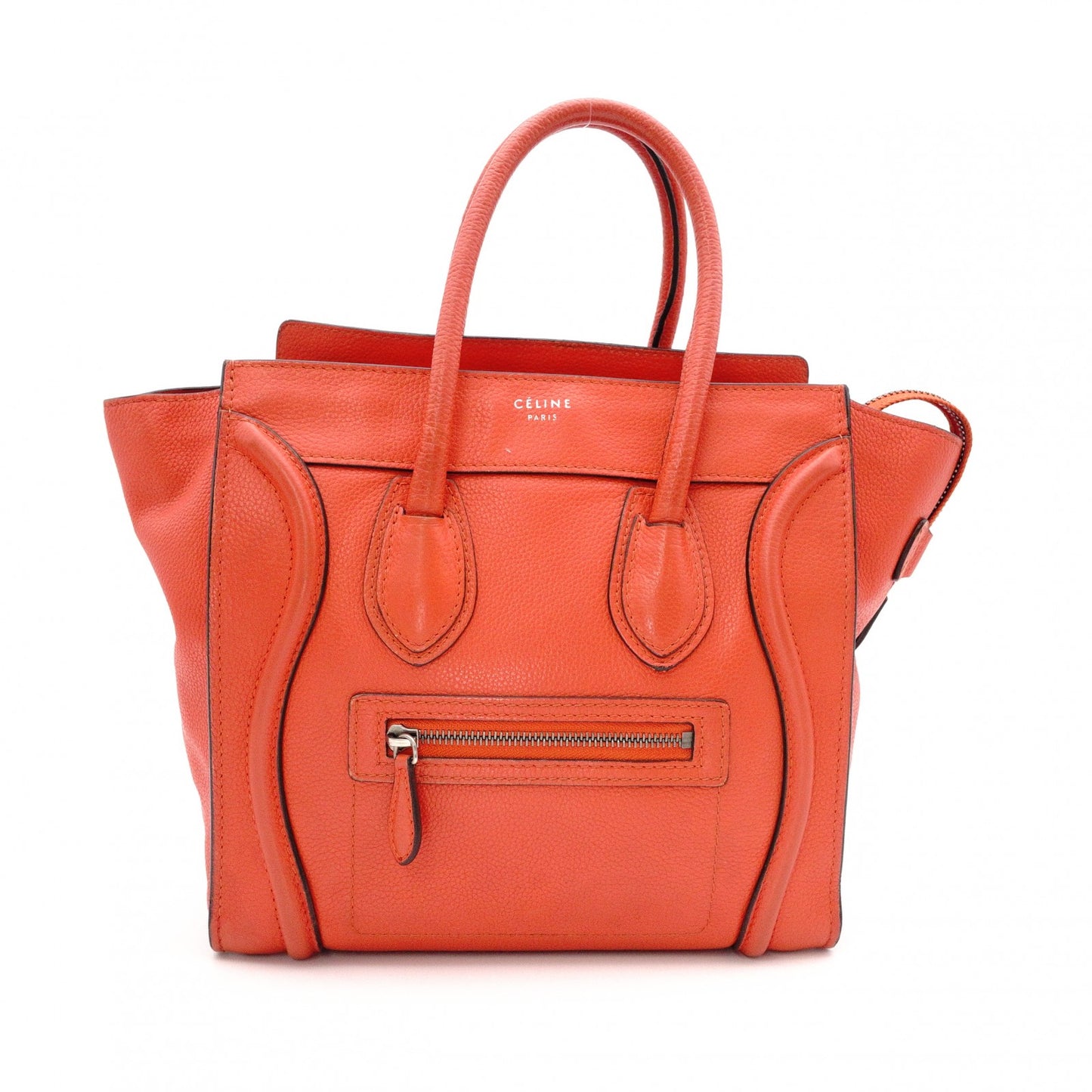 CELINE Luggage Micro Shopper Handbag, Leather, Orange, Tote Bag