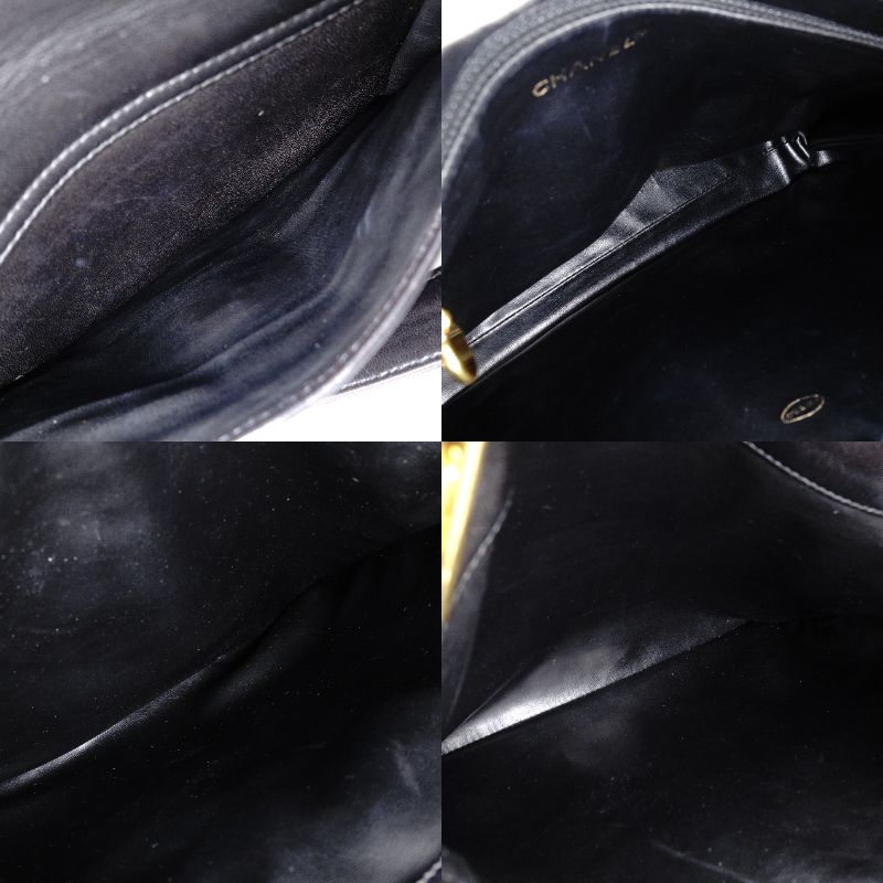 CHANEL Shoulder Bag Leather Black Women's Black Gold Hardware