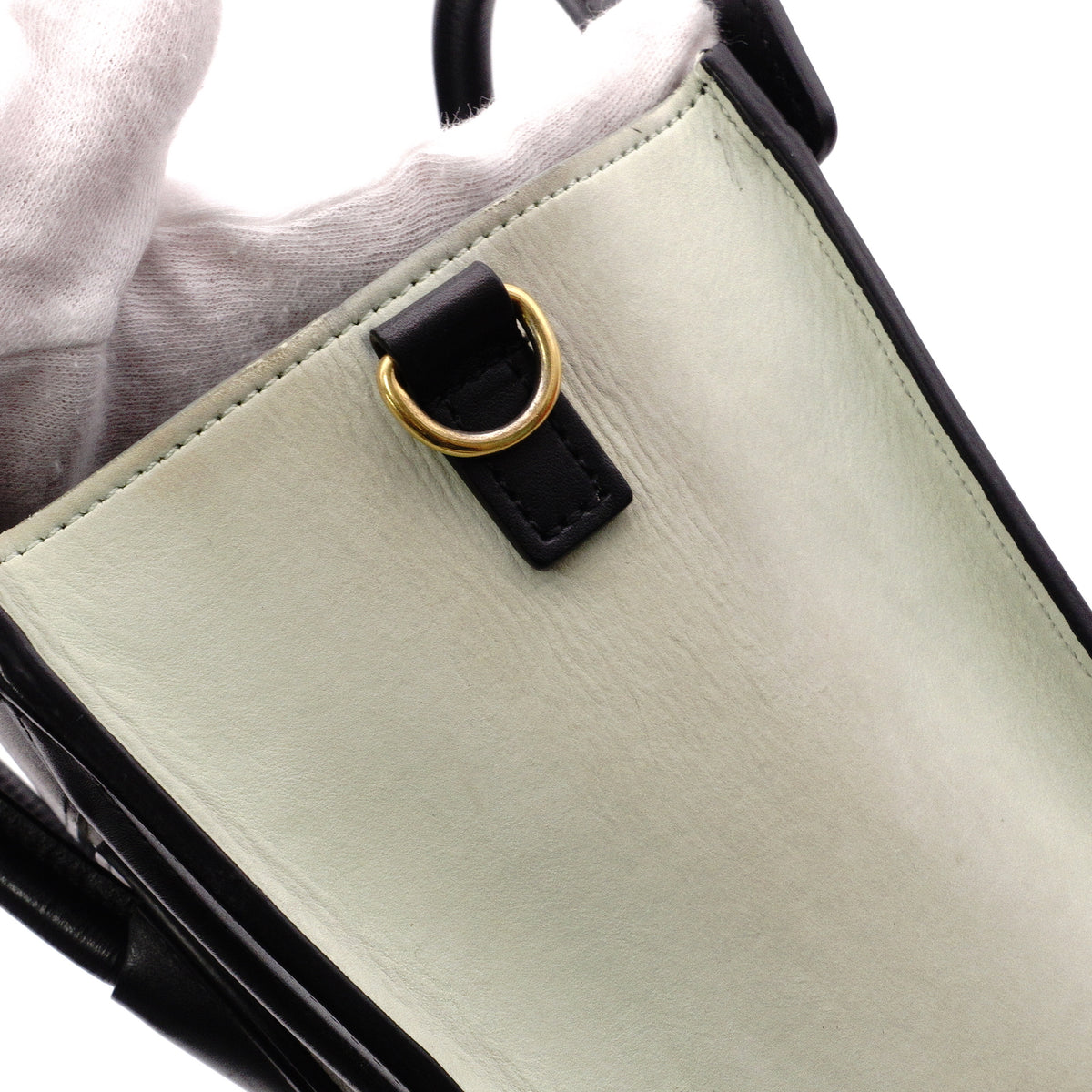 CELINE Luggage Nano Shopper Handbag, Leather, Greenish Gray, 2-Way, Black, Crossbody