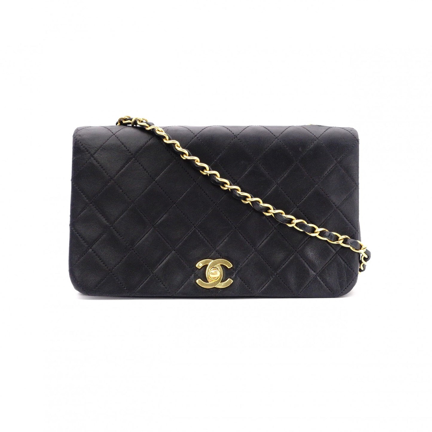 CHANEL Lambskin Single-Flap Classic Matelassé Shoulder Bag, Leather, Black with Gold Hardware
